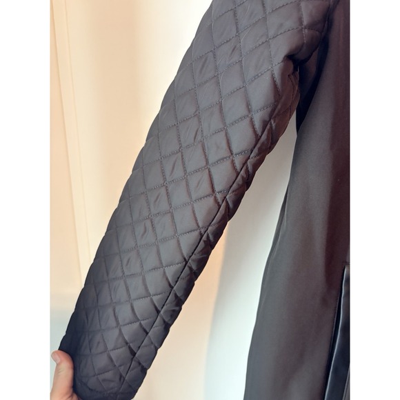 Michael Kors Long Black Hooded Coat Quilted Sleeves Medium Soft Shell Stretch - Picture 4 of 8